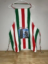 Pisa Italia Red Green & White Kitchen Cooking Grilling Apron Adjustable Clean!