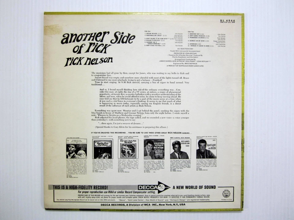 Rick Nelson Another Side Of Rick LP WHITE LABEL PROMO Near-MINT vinyl b524 - Image 3 of 4