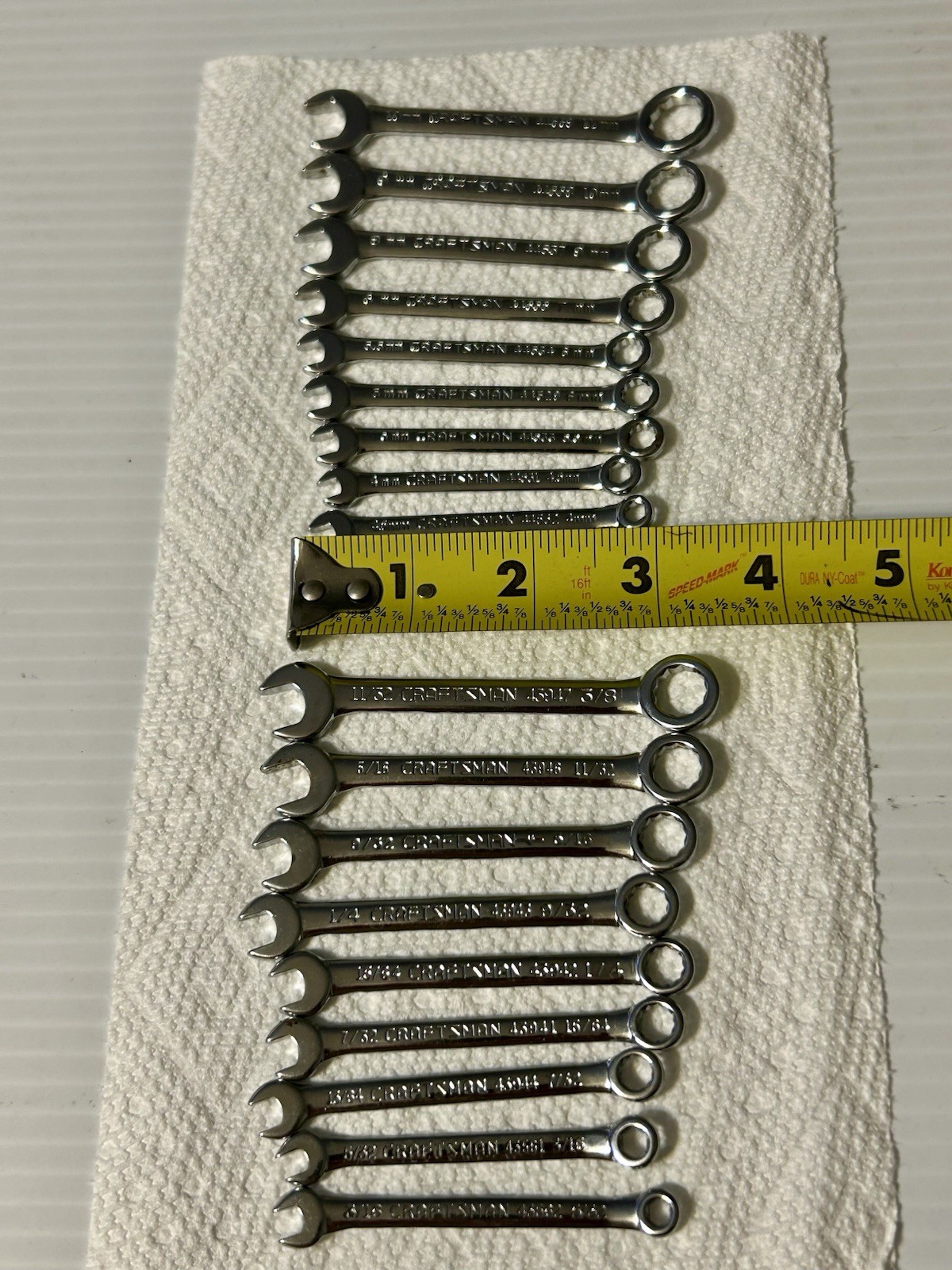 Craftsman Chrome Midget Combo Wrench Set 9 Metric & 9 Standard Made in U.S.A.