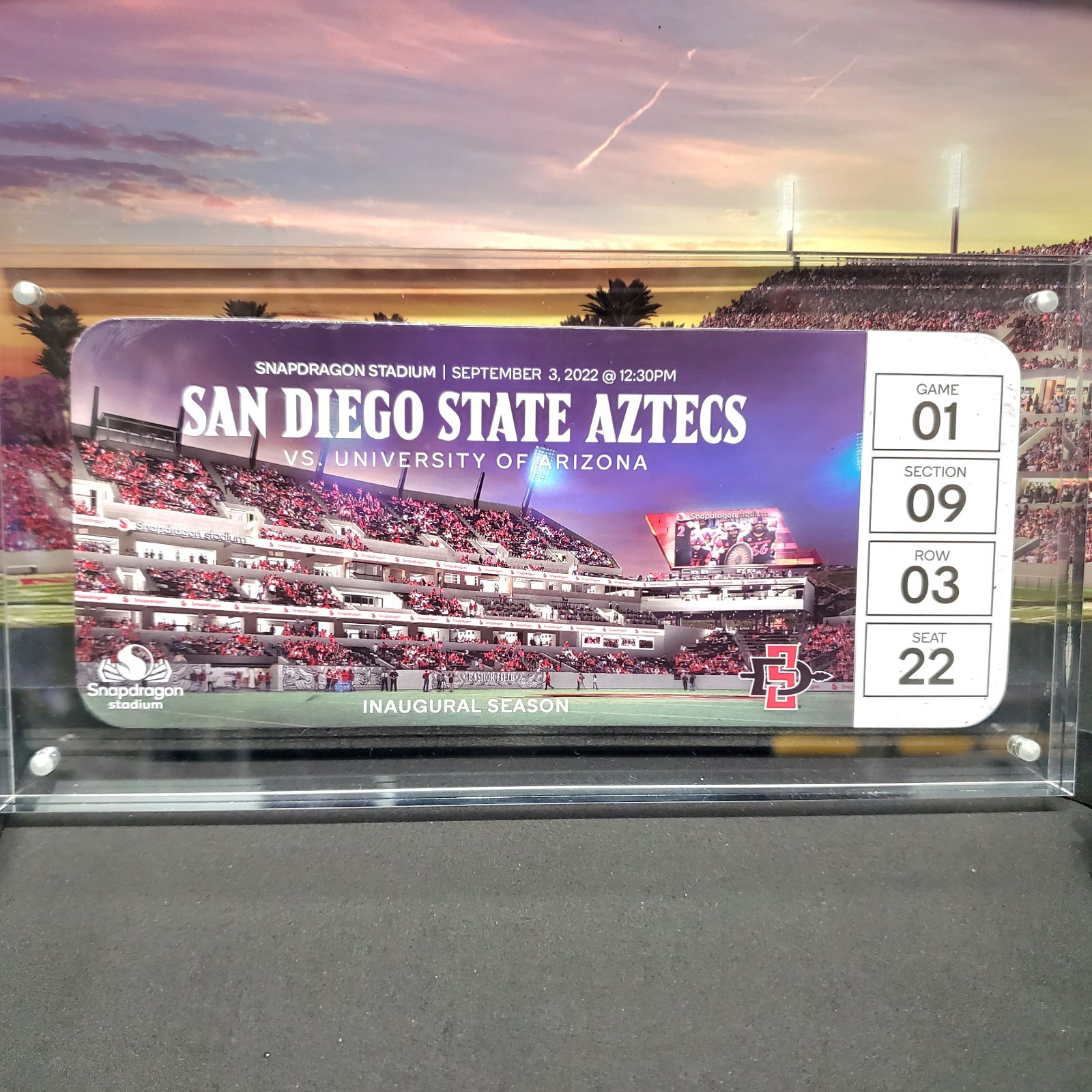 Snapdragon Stadium Inaugural Game Ticket Display — SDSU Aztecs vs Arizona