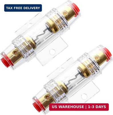 QWORK 4-8 AWG In-line Fuse Holder with 60A AGU Fuses - 2 Pack Waterproof Inline