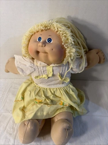 Vintage Cabbage Patch Doll Yellow Hair Blue Eyes Girl 1978-1982 Yellow Dress