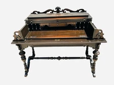 Antique Walnut Spinet Writing Desk Ornate Flip Top
