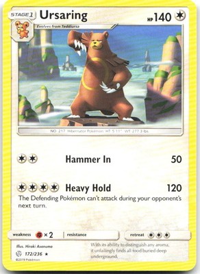Ursaring 172/236 Rare Cosmic Eclipse Pokemon Near Mint