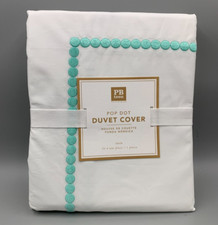 Pottery Barn Teen Pop Dot Cotton Percale Duvet Cover White Teal Blue Twin Q78C