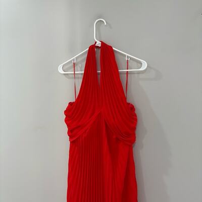 NWT Reiss Dress Roya Pleated Midi Halter Neck in Red | eBay
