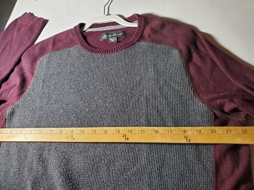 Eddie Bauer Sweater Mens Large Gray Burgundy Pullover Waffle Knit Long Sleeve - Picture 14 of 16