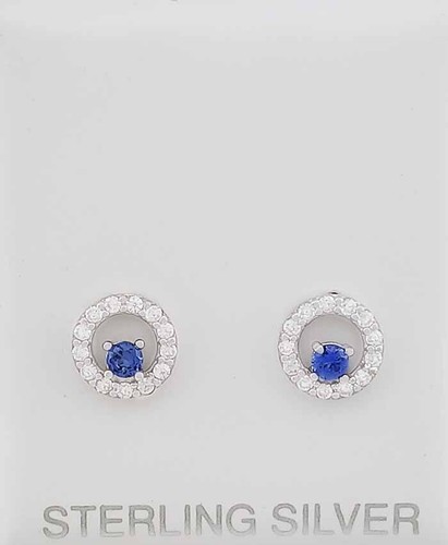 LAB CREATED TANZANITE & WHITE SAPPHIRE STUD EARRINGS .925 Silver - NEW WITH TAG - Picture 2 of 4