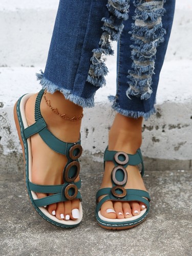 Nuevas sandalias planas para mujer con lazo y correa al tobillo informales redondas puntera abierta zapatos - Imagen 5 de 7