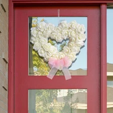 Artificial Heart White Flower Wreath for Front Door or Porch