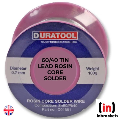 60/40 SOLDER WIRE 0.7MM 100g ROSIN FLUX Low Melting Point 190°C DURATOOL uk