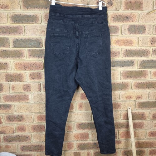 City Chic Women Jeans 16 or 32W 27L Black Harley Corset Skinny Belted High Waist - Picture 11 of 13
