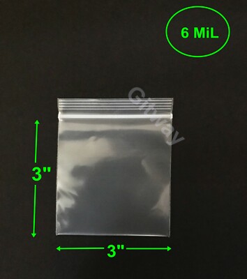 3'' x 3'' Heavy Duty 6 MIL Resealable Zip Top Lock 3x3'' 6 Ml Clear Plastic Bags 