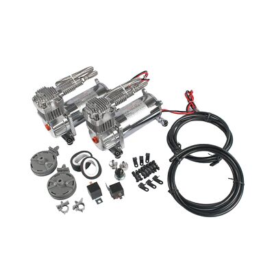 DICMIC 12V 444C 200 PSI Dual Value Pack Chrome Air Compressor for Auto/Motorc...