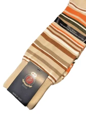 Punto Mens Dress Socks 10-13 Egyptian Cotton Light Khaki Beige Striped Orange
