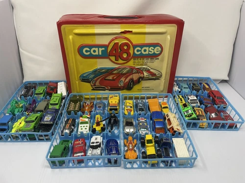 Vintage 90s, 80s & Older Mixed HOTWHEEL,Matchbox Lot 48 Cars + & Carrying Case