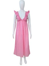 LoveShackFancy Women's Embroidered Smocked Cotton Midi Night Gown Dress Size S