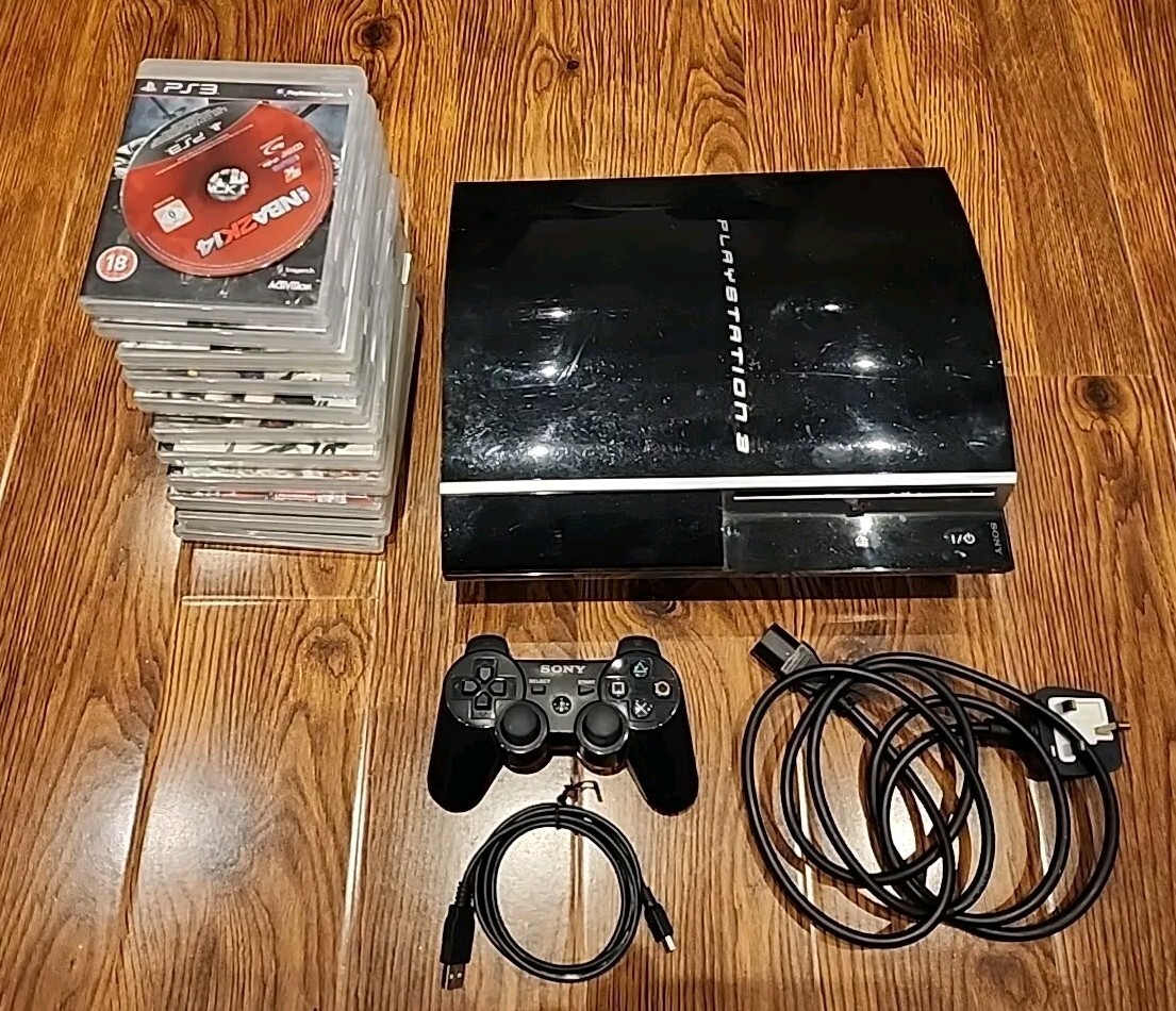 Sony PS3 PlayStation FAT 80GB Black Console Tested Working 12 FREE  GAMES