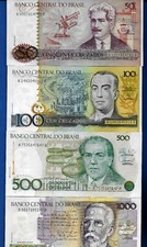 Brazil 50 100 500 1000 Cruzados Uncirculated Banknotes Set # 3
