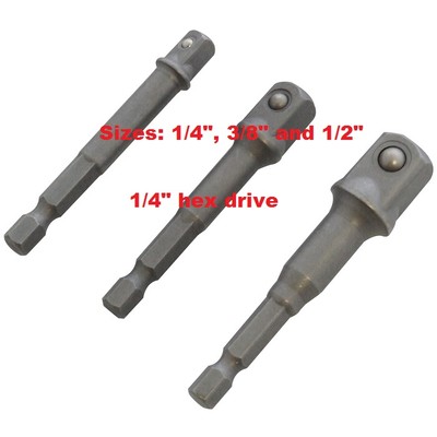 SOCKET DRIVER SET 3pc CHROME VANADIUM STEEL  Sizes: 1/4'', 3/8'' and 1/2''