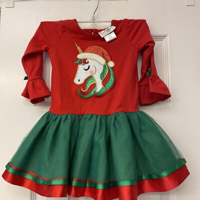 Emily Rose Christmas/ Holiday Unicorn Fluffy Dress. Size 2T. Party Ribbons  | eBay