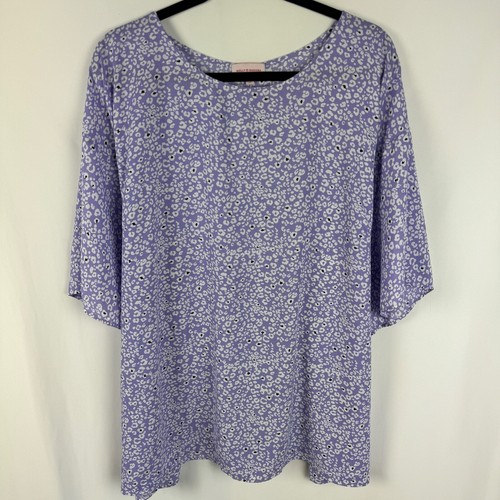 Molly & Isadora Tunic Top Blouse Size 3X Purple Floral Print Tie back
