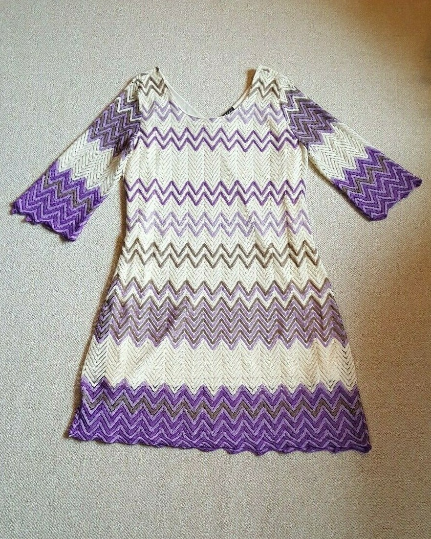 Womens Dress-FRESH OF LA-off-white/purple chevron crochet overlay midi  3/4-2X/3X | eBay