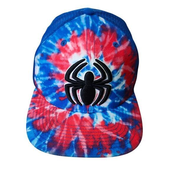 Spider-Man Tie Dye Snapback Hat Red White Blue Marvel Baseball Cap Mesh Trucker