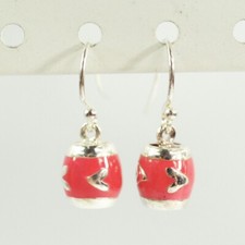 sterling silver pink enamel heart bead hook drop dangle earrings