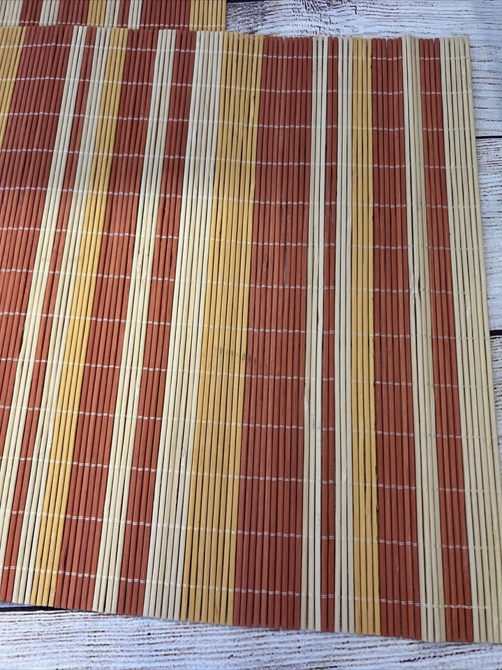 100% BAMBOO YELLOW ORANGE STRIPED PLACE MATS SET OF 3 AS IS - Image 2 of 4
