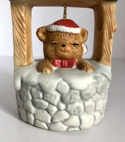 VINTAGE Storytime Bells TEDDY’S HOLIDAY Wishing Well Porcelain Bell 3” Ornament - Picture 2 of 7