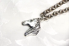 Horse Head Pewter Charm Pendant Stainless Steel 18" Chain Necklace Horses 18"