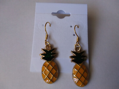 Pineapple Earrings Enamel Charms 14k gold earwire tropical cruise wear FREE SHIP