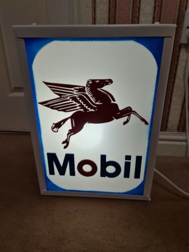 ´Mobil´ style Industrial Metal Light Up Box Sign