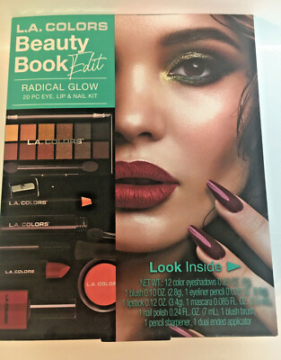 Lot Of 2 LA Colors Beauty Book Radical Glow 20pc Eye, Lip & Nail Kit