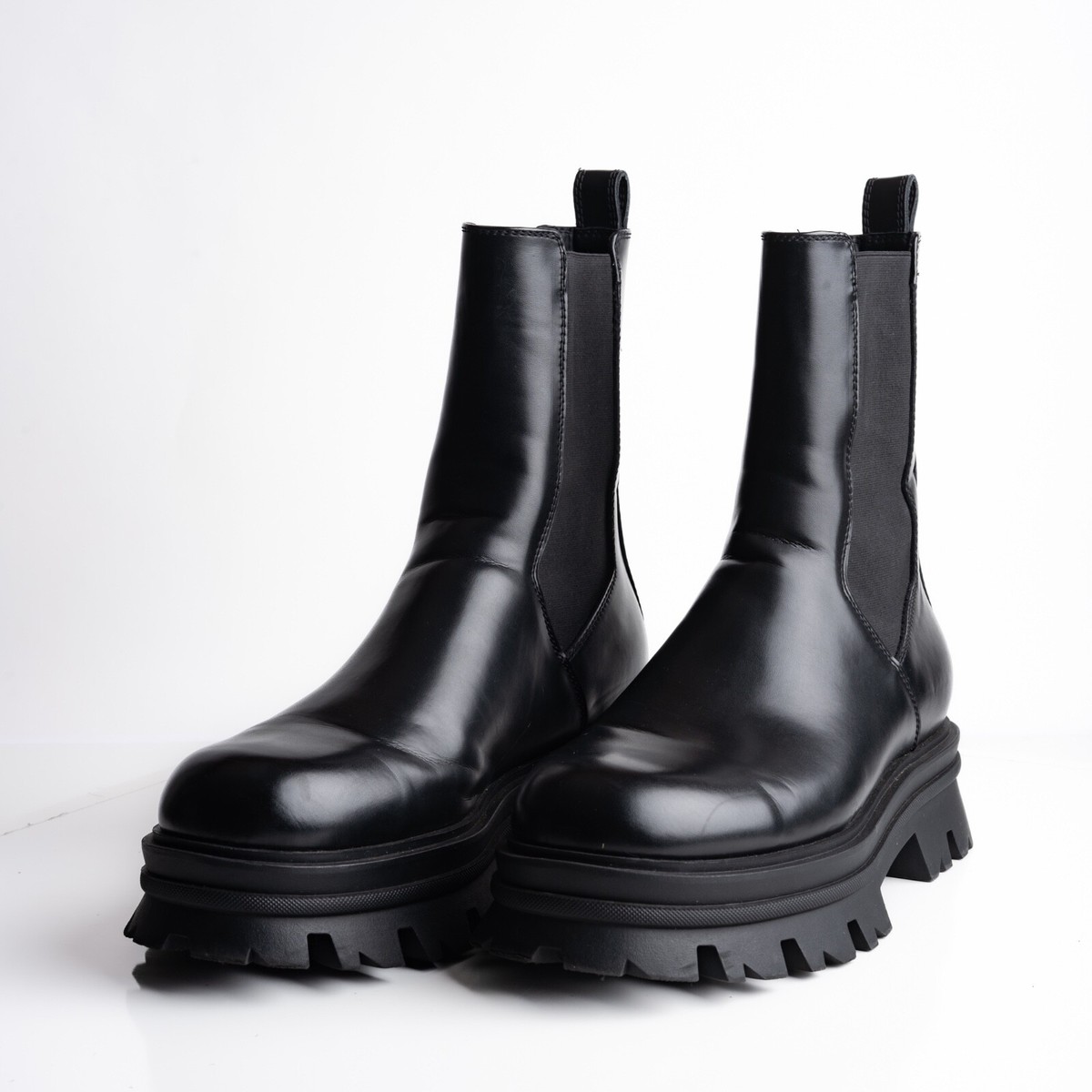 Zara Mens Chunky Chelsea Boots Black US 13 EU 46 Faux Leather 2017