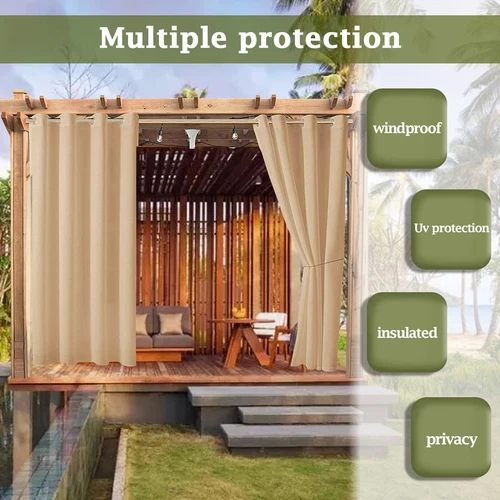 1/2 Stück Wasserdicht Outdoor Terrasse Vorhänge 52" Breit Sichtschutz Verdunkelung Pergola Schatten - Bild 83 von 124