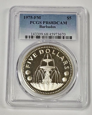 Kit Pièce De Monnaie En Preuve (proof) De Barbade 1975, Avec 10 Dollars Argent Neptune - Collection