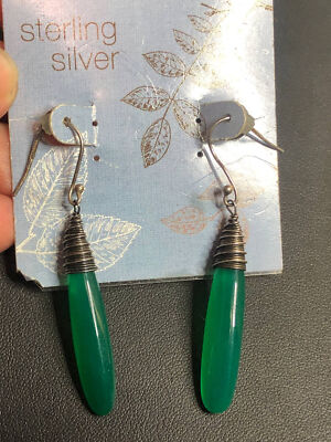 4606 Designer YS India Signed Sterling 925 Chyroprase Teardrop Dangle Earrings