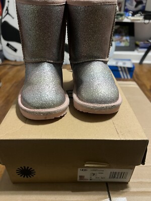 USED UGG Boots Classic II Glitter Pink Kids Girls Size 7C Great