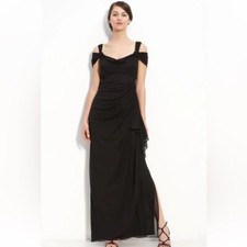 ALEX EVENINGS SZ 16P Black Shimmer Cold Shoulder Ruffle Cowl Neck Gown NWT B87