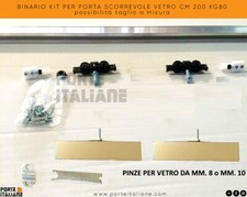 BINARIO KIT PER PORTA SCORREVOLE VETRO CM 200 KG80 possibilità taglio a misura