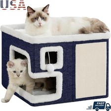 Cozy Cat Bed Cave W/ Scratcher Reversible Cushion Indoor Outdoor Playhouse New