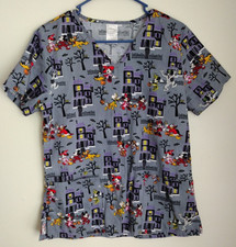 Women's Disney Halloween Scrub Top Size Small Mickey  Minnie Mouse Pluto