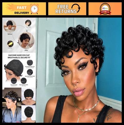 Short Curly Pixie Cut Wig for Women | 6'' Human Hair, Glueless, Bangs, 180% Densi