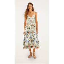 Farm Rio NEW Off-White Stitched Garden Linen Midi Dress, Med
