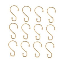 12 Pack S-Hook Shower Curtain Rings  Bathroom  Metal S Shaped Satin Gold
