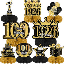 Refavor 100th Birthday Party Decorations, 9PCS Black Gold
