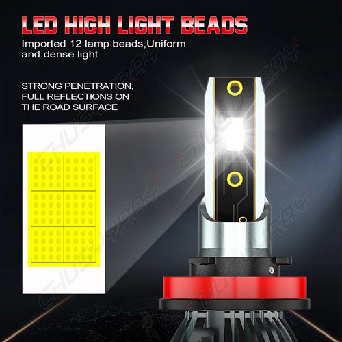 Kit de faros LED H11 H8 H9 bombilla de haz alto bajo súper brillante 6000K blanco 30000LM - Imagen 3 de 12