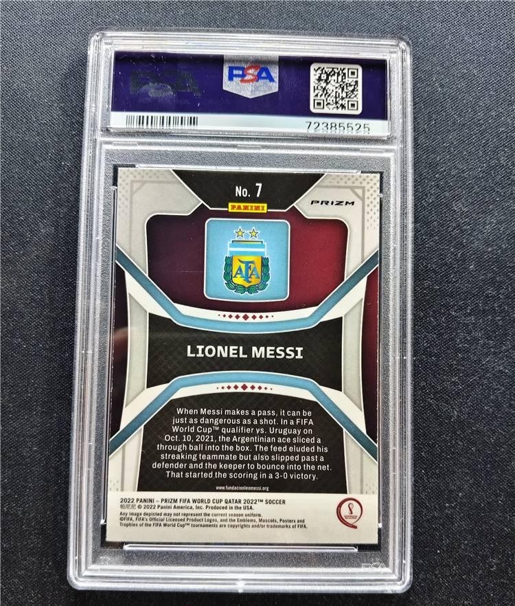 2022 Panini Prizm World Cup Qatar Lionel Messi #7 Pink Prizm PSA 9 view 2